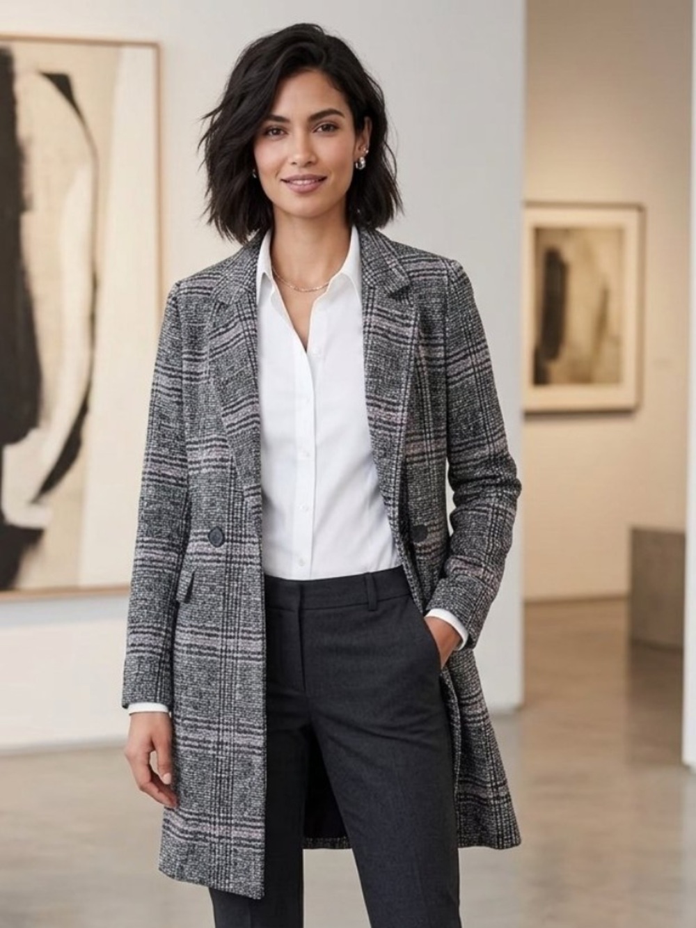 Philosophy Gray Plaid Long Trench Coat
Medium